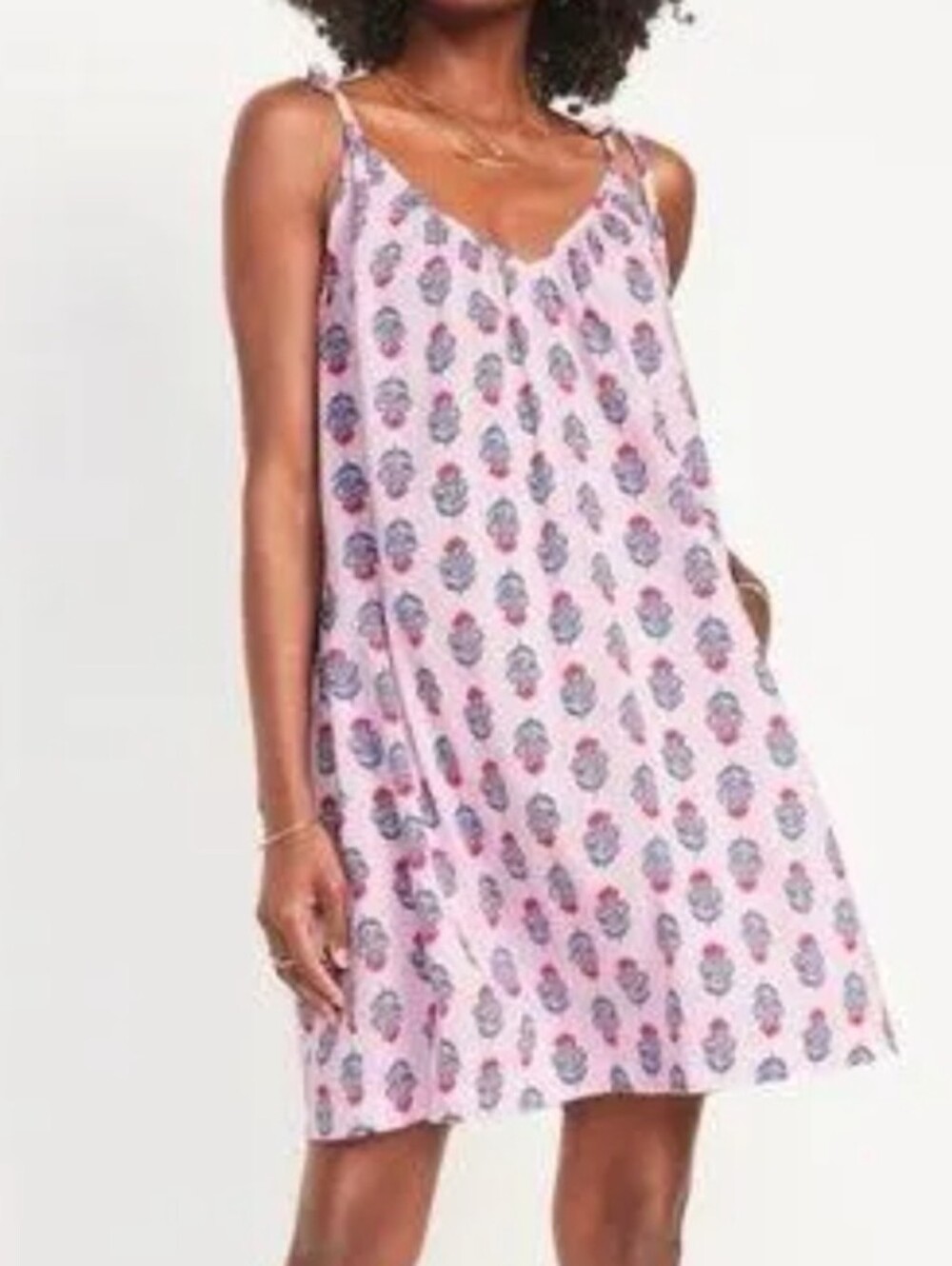 Old Navy Tie-Shoulder Mini Swing Dress Pink Posies, Nwot - Picture 6 of 6
